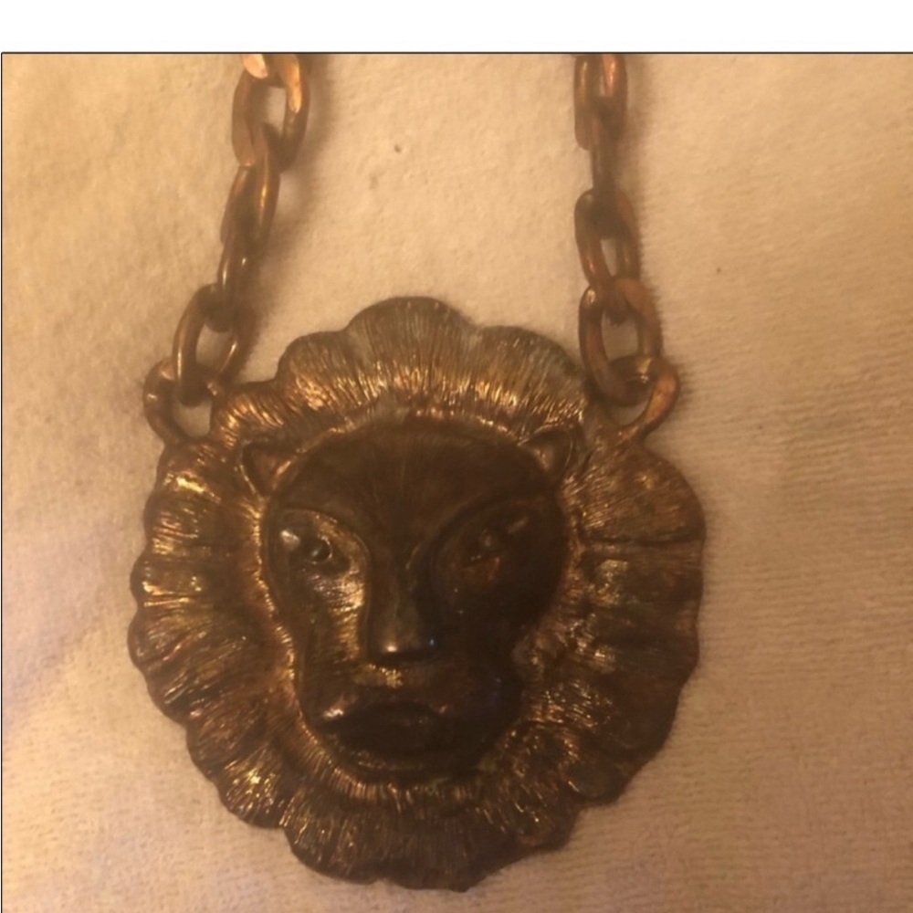 Lion Necklace Vintage Massive Lion Face Unusual Eyecatching Statement Necklace